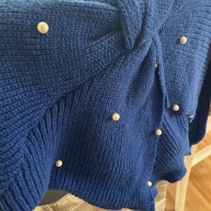 Blue Sweater with Pearl Accents